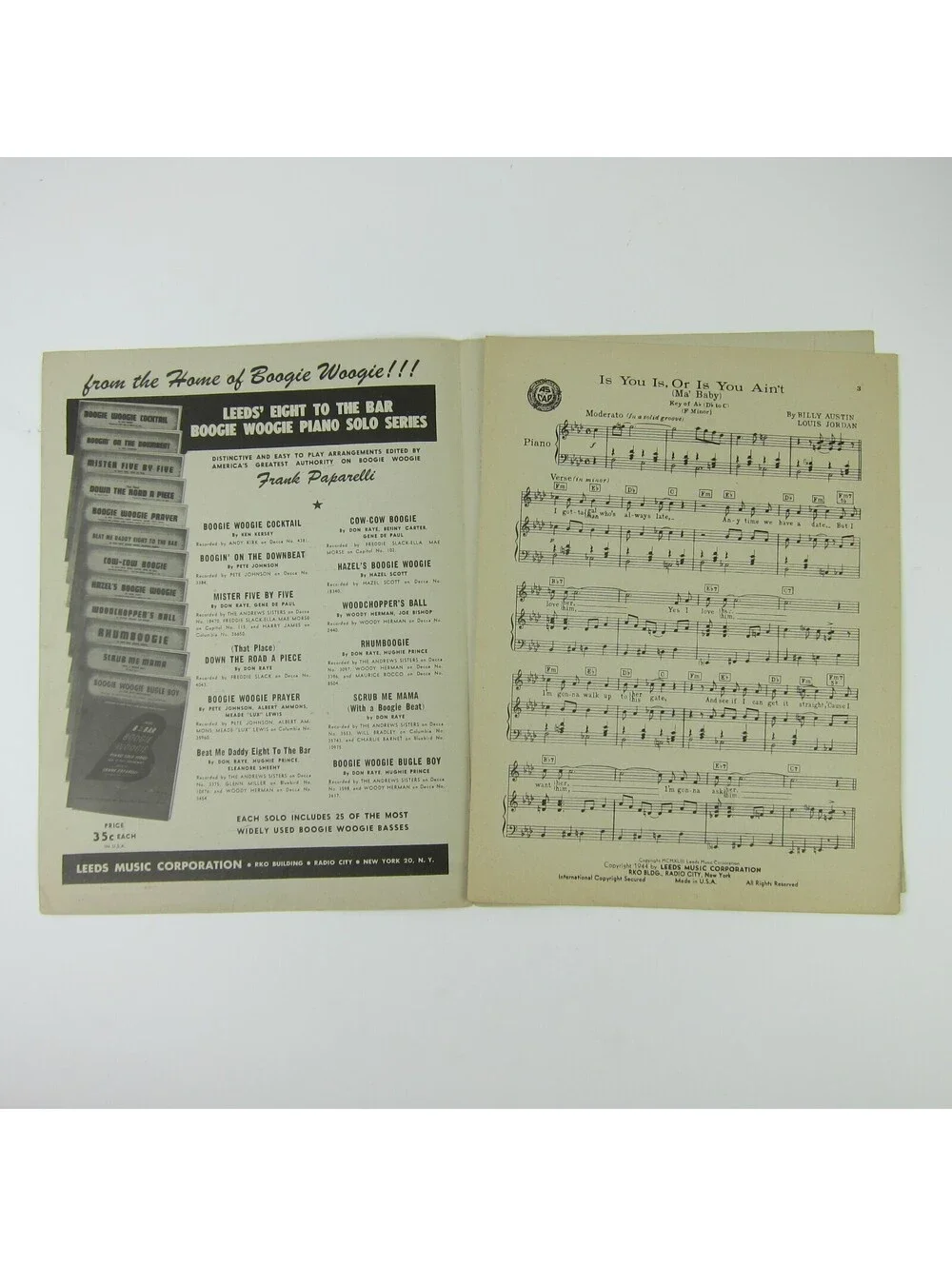 Sheet Music Is You Is Or Is You Ain't Ma Baby Follow the Boys Movie Vintage 1944